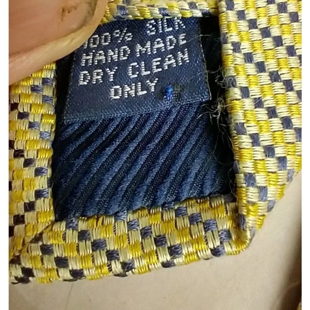 HENRY‎ JACOBSON Blue Yellow Textured Vintage 100% SILK TIE Jacquard